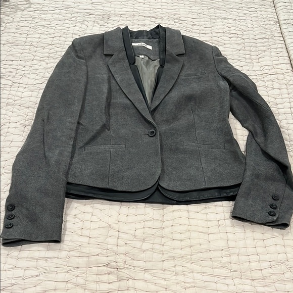 J Brand Jackets & Blazers - J Brand - Women's Gray Linen Blazer w/ Leather trim